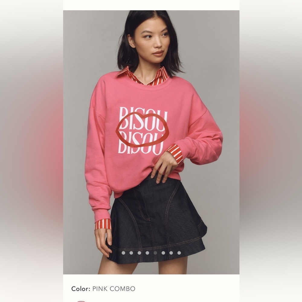NWT new Anthropologie Maeve bisou bisou kiss lips sweatshirt XS pink Jordan